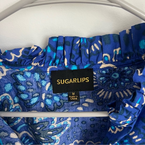 Sugarlips Kenner Floral Alina Ruffle Shift Mini Dress in Blue Multi Women's M - Picture 6 of 9